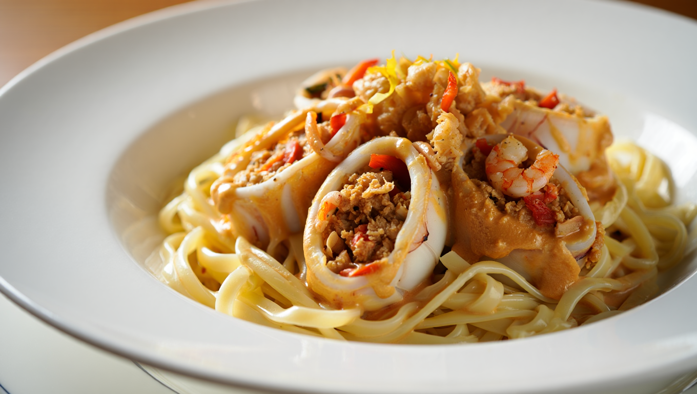 Absolutely Delicious Stuffed Calamari with Linguine