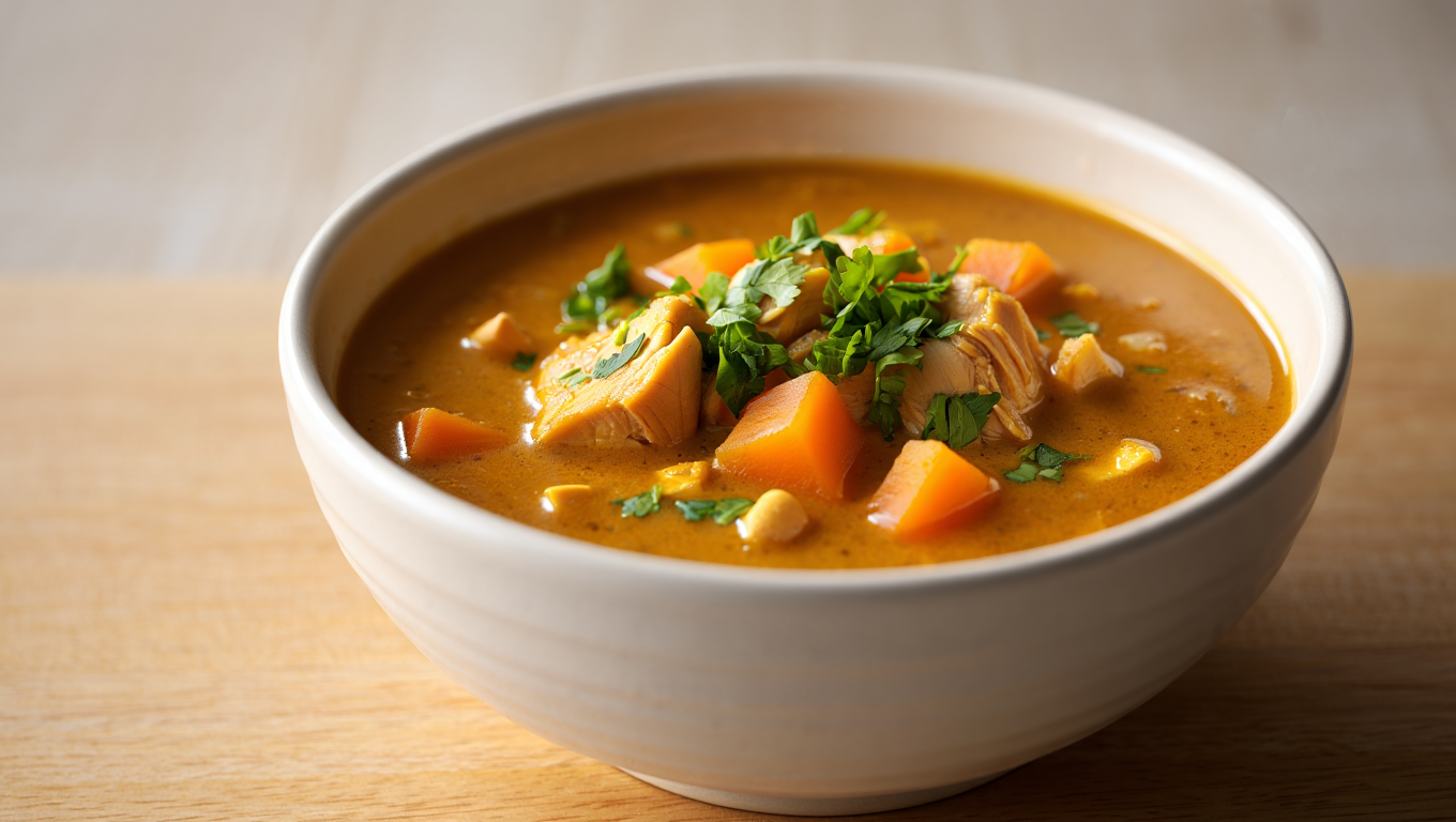 African Peanut Soup with Sweet Potatoes and Chicken