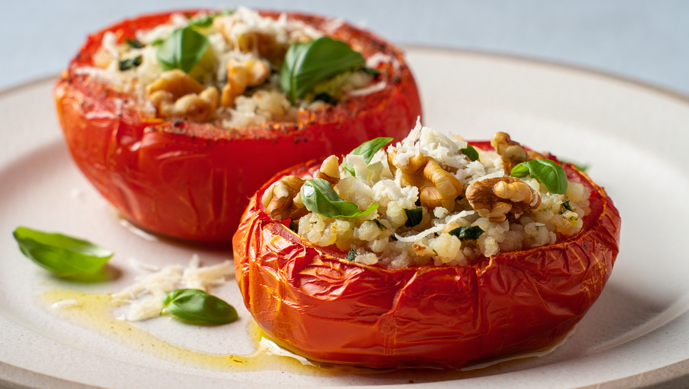 Air-Fried Italian Stuffed Tomatoes with Garlic and Parmesan