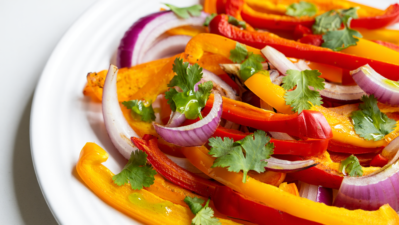 Air-Fried Sweet Peppers and Onions with Cilantro-Lime Twist