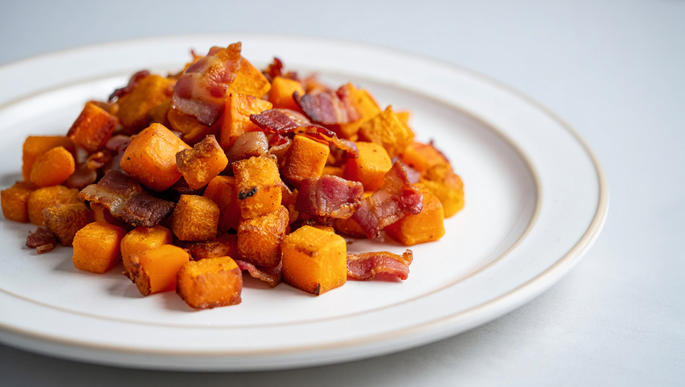 Air Fryer Crispy Sweet Potato Bacon Hash