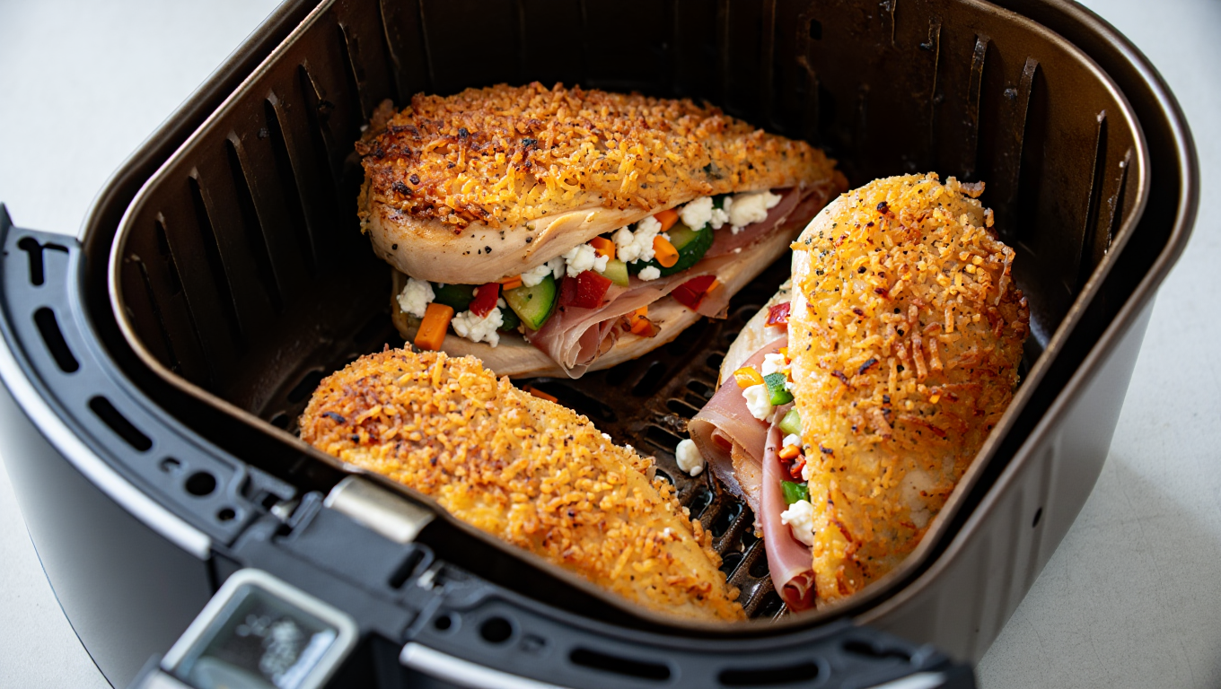 Air Fryer Parmesan-Crusted Stuffed Chicken Breasts