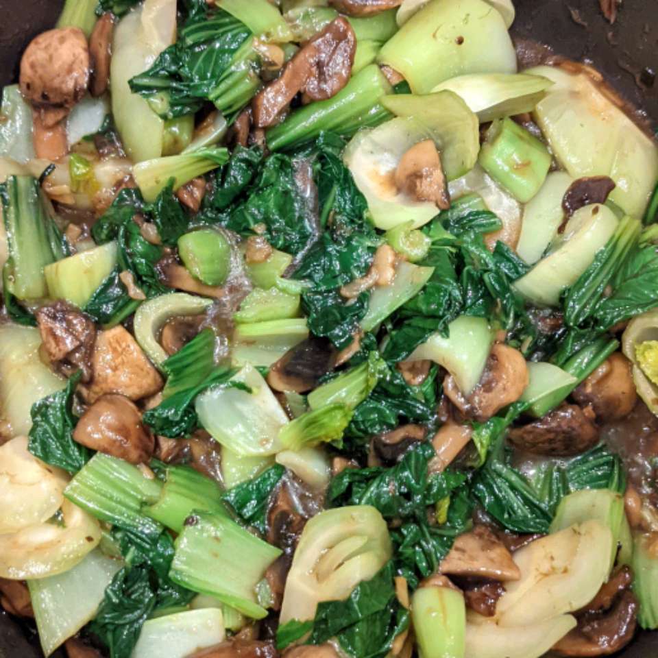 Baby Bok Choy with Mushroom Sauce