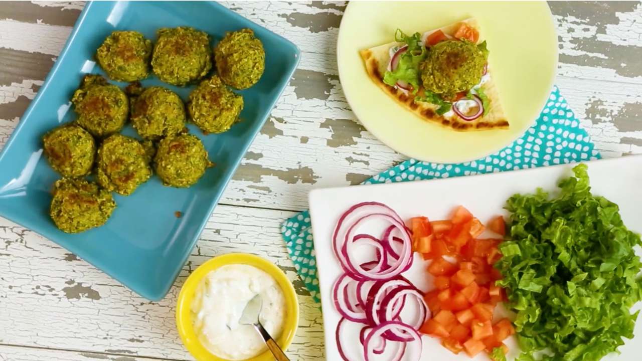Baked Falafel with Cucumber Yogurt Sauce