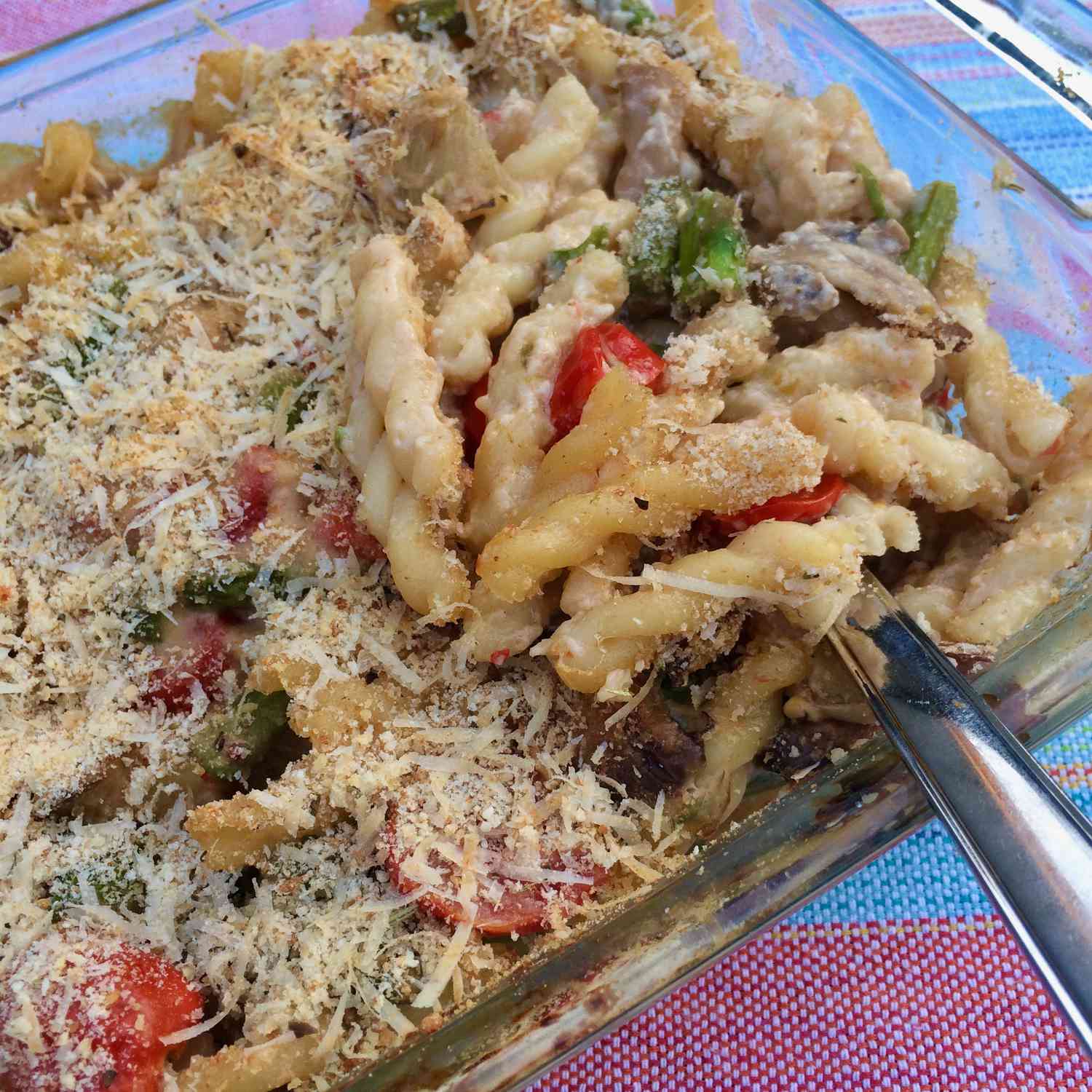 Baked Pasta with Asparagus, Mushrooms, and Cherry Tomatoes