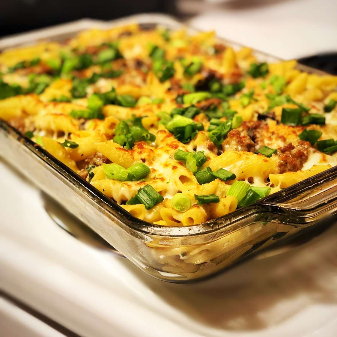 Baked Sausage and Mushroom Pasta in White Sauce