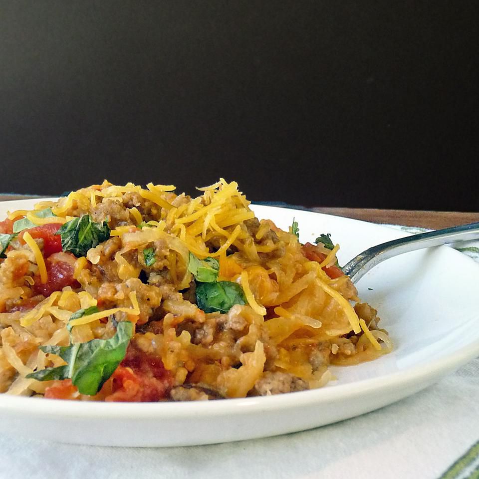 Baked Spaghetti Squash with Beef, Veggies, and Cheese
