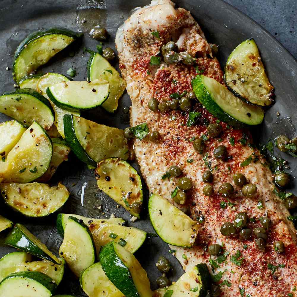 Baked Speckled Trout with Capers and Wine