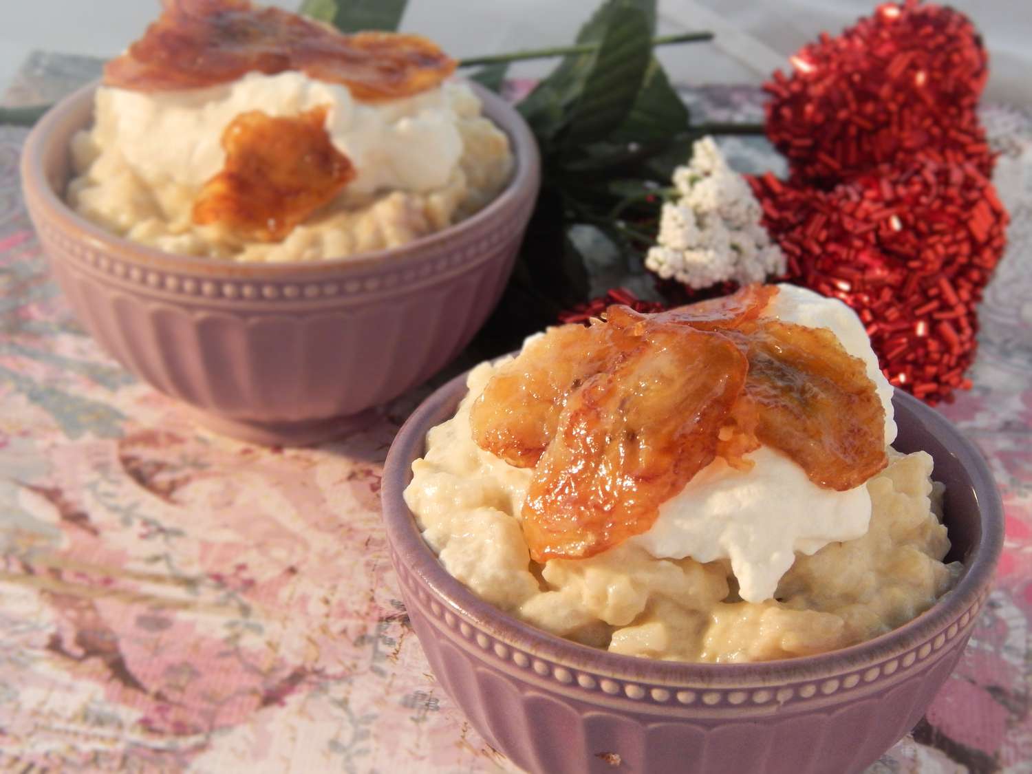 Banana Rice Pudding with Whipped Cream