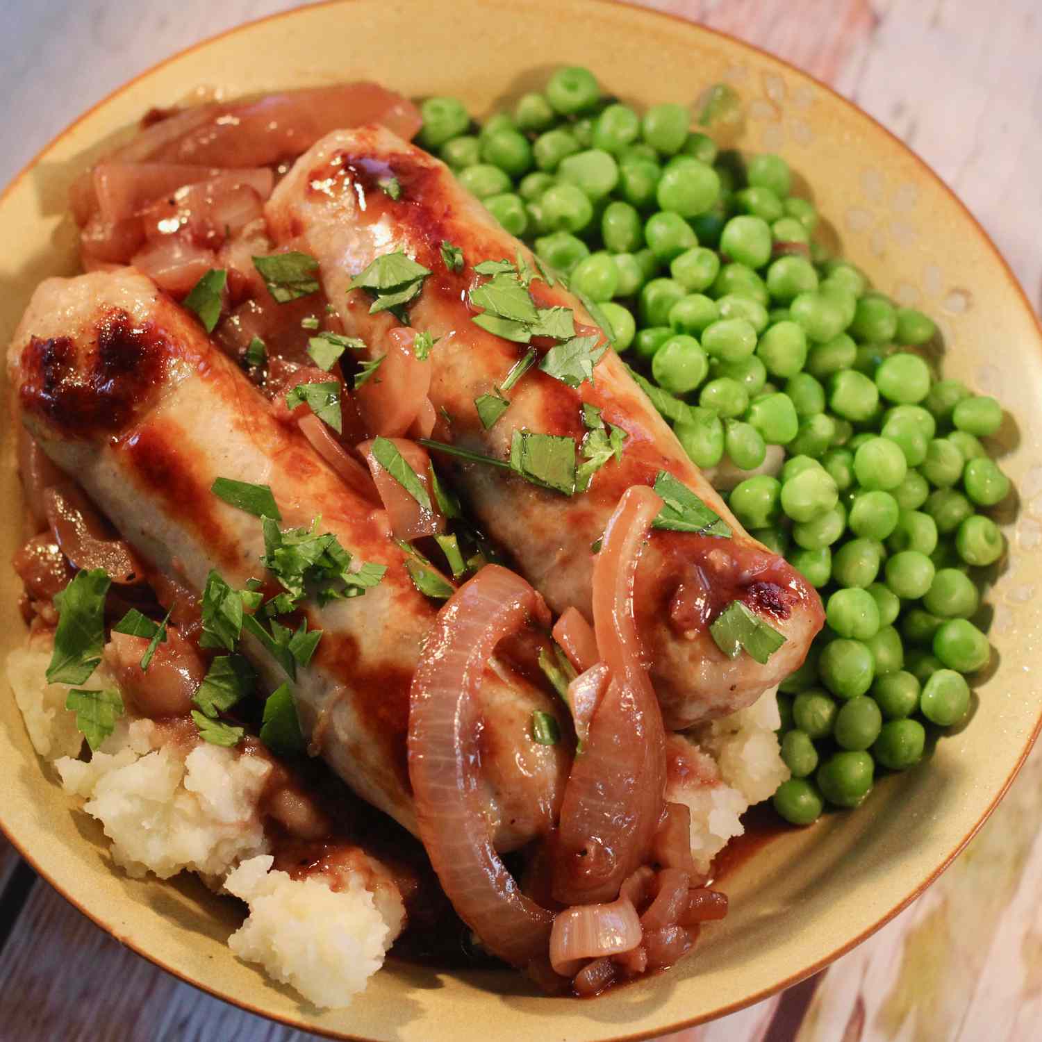 Bangers and Mash with Onion Gravy