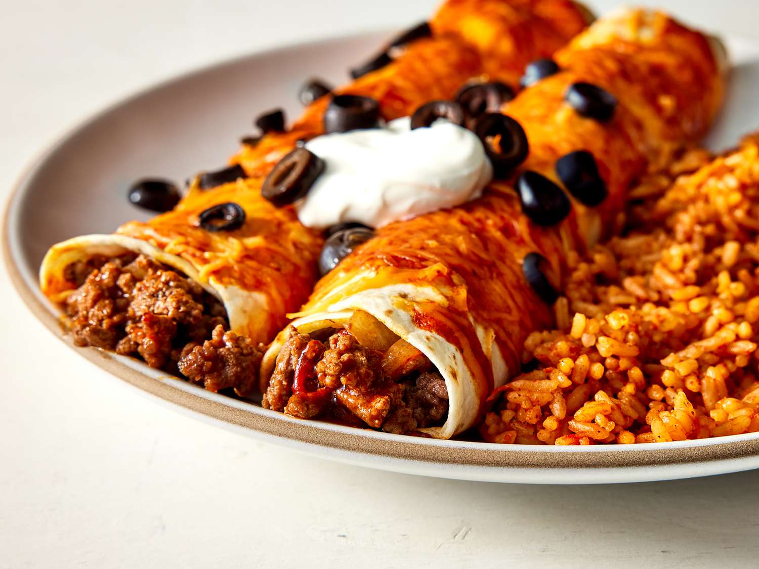 Beef Enchiladas with Flour Tortillas and Cheese