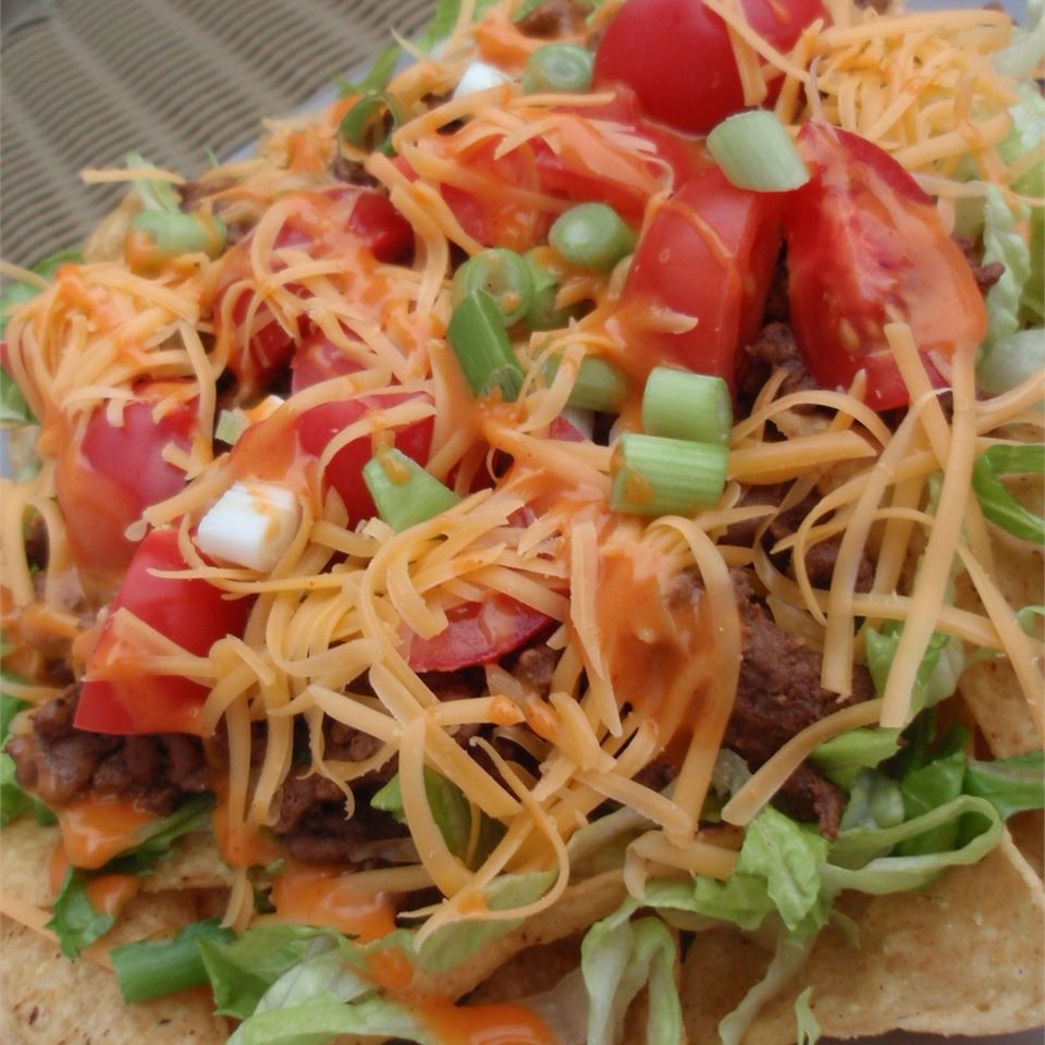 Beef Taco Salad with Crispy Tortilla Chips and Western Dressing