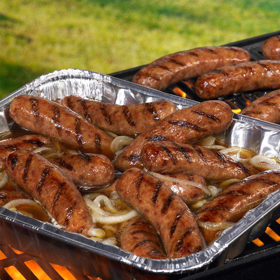 Beer-Braised Brats with Caramelized Onions