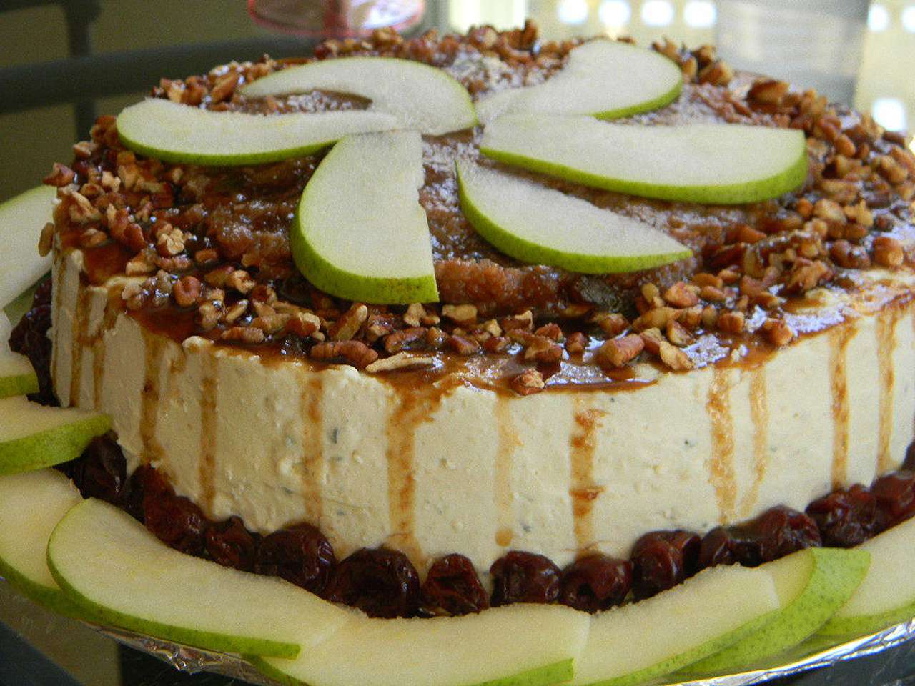 Blue Cheese Cheesecake with Cherry Pear Compote