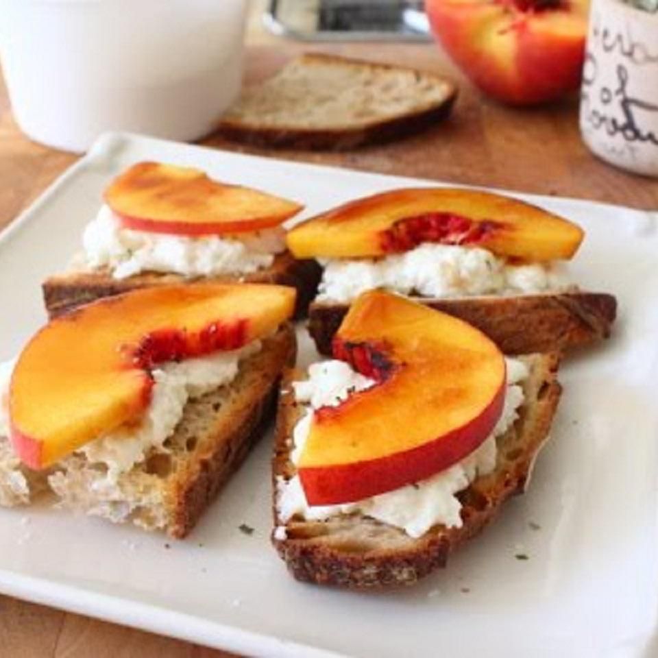 Bruleed Peach and Burrata Bruschetta