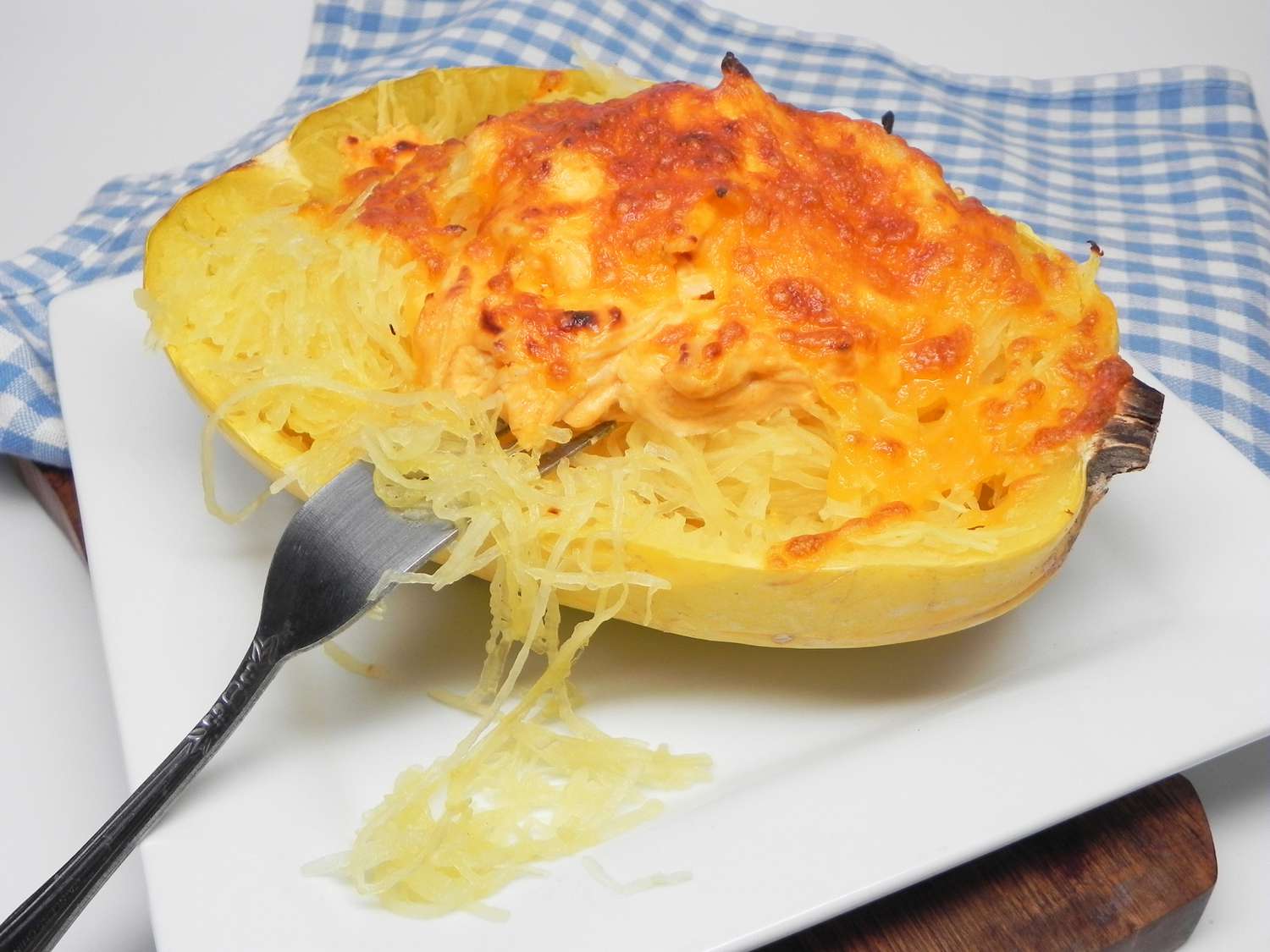 Buffalo Chicken Spaghetti Squash Bake