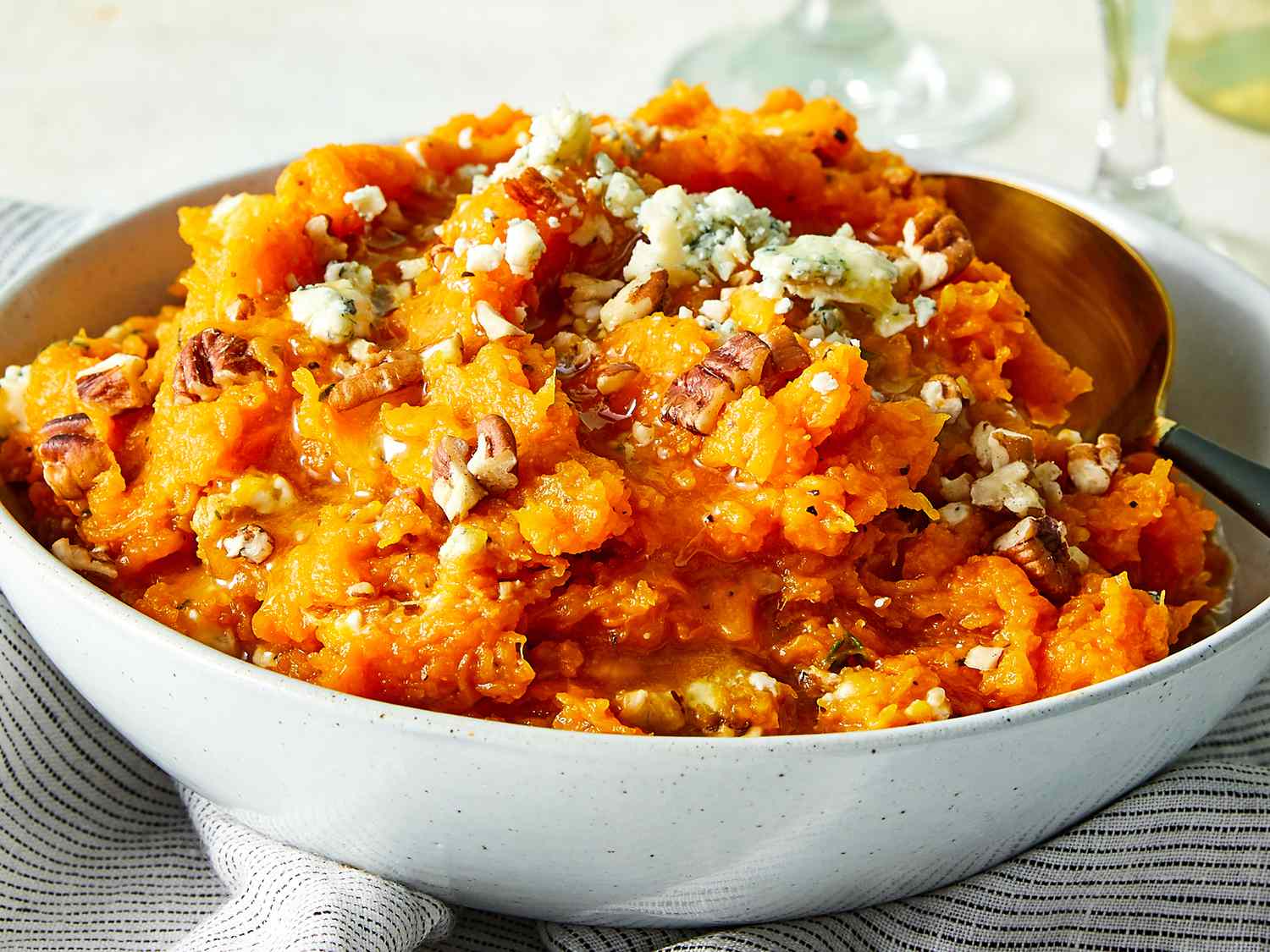 Butternut Squash with Blue Cheese and Pecans