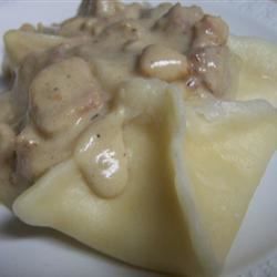 Cheese Dumplings with Ham and Gravy