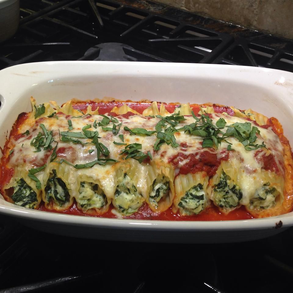 Cheese Stuffed Spinach Manicotti
