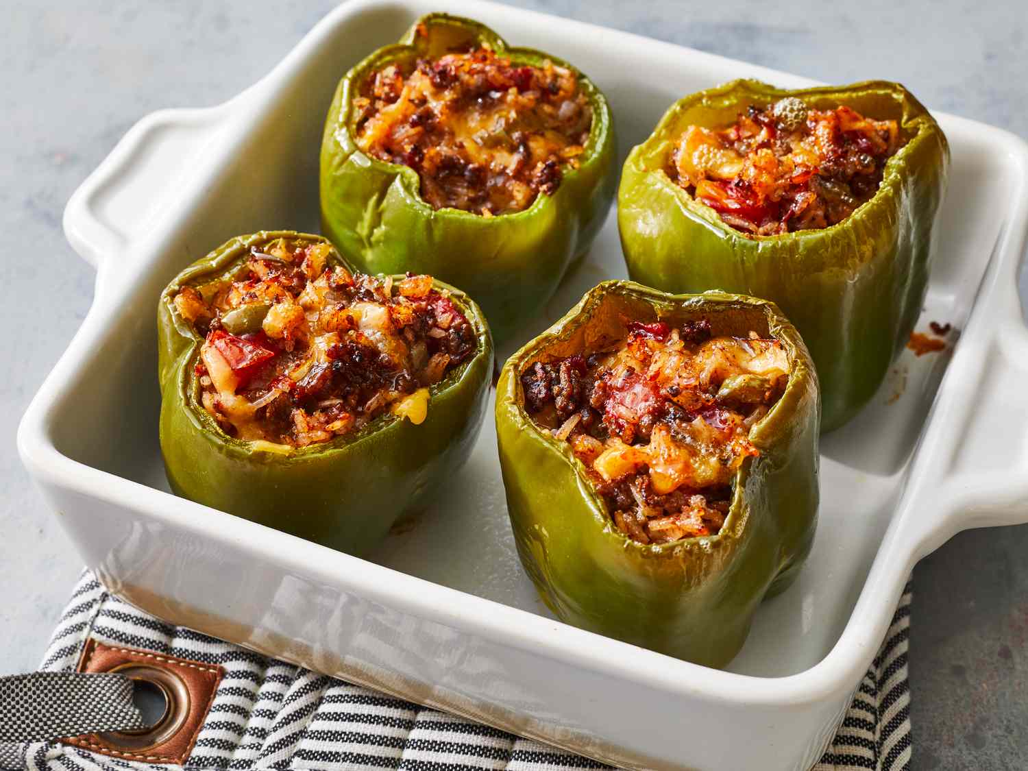 Cheesy Beef and Rice Baked Stuffed Peppers