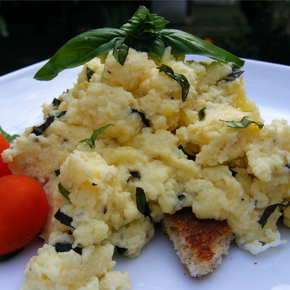 Cheesy Scrambled Eggs with Basil