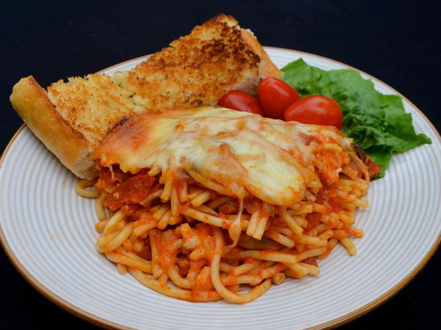 Chicken Timballo Spaghetti Casserole