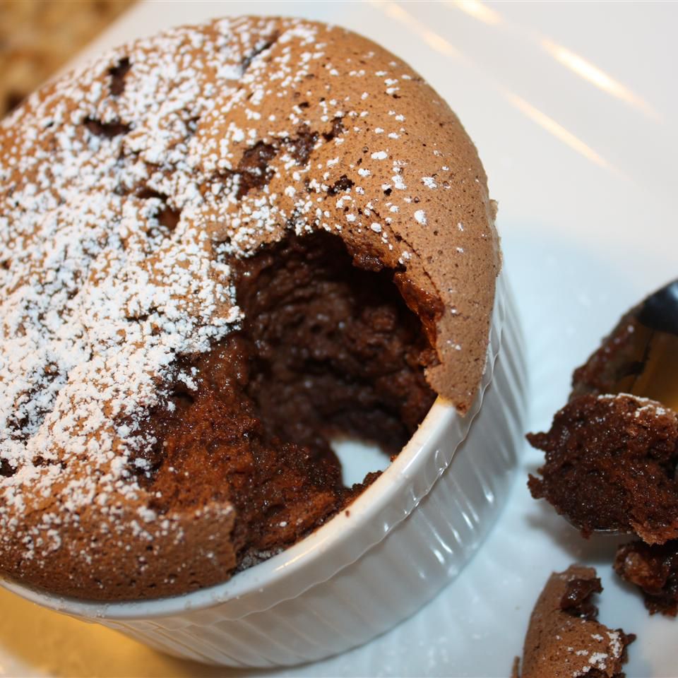 Chocolate Liqueur Souffles with Raspberry Sauce
