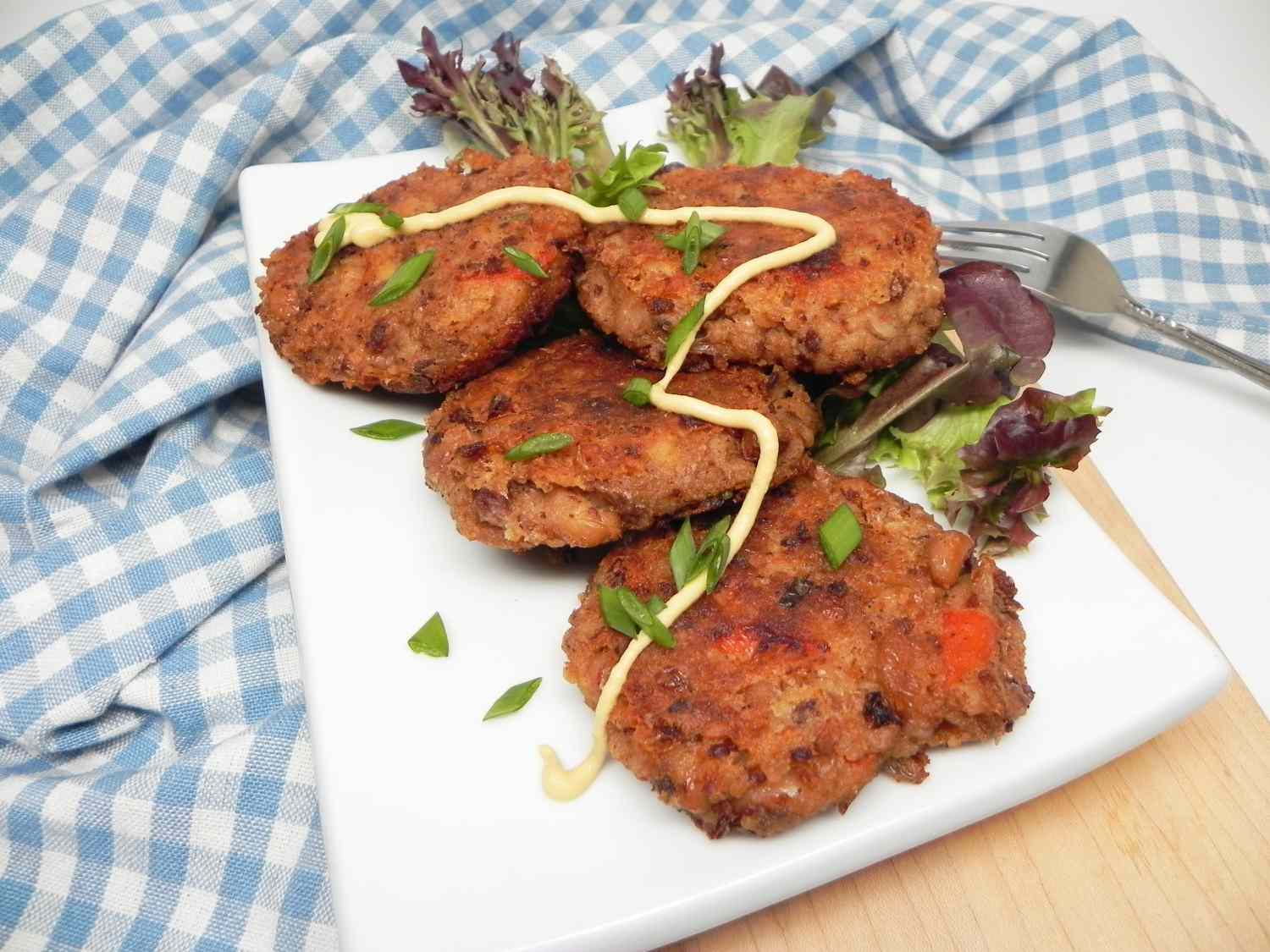 Crispy Black-Eyed Pea Patties with Bacon and Roasted Red Peppers