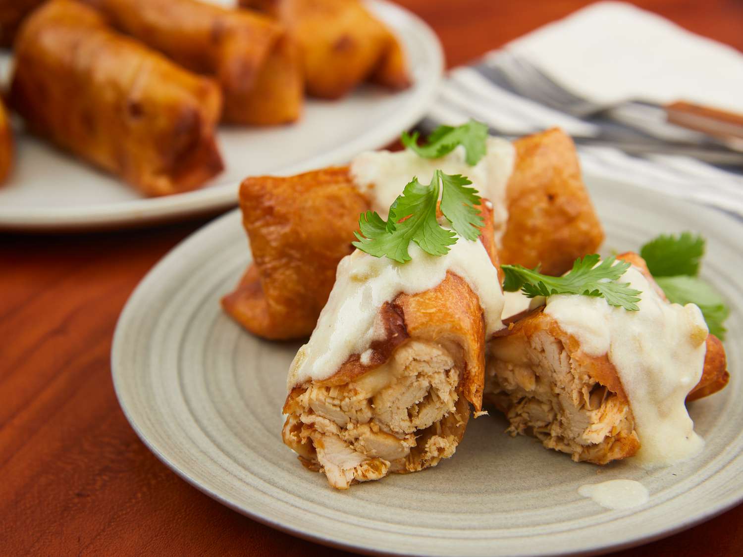 Crispy Chicken Chimichangas with Sour Cream