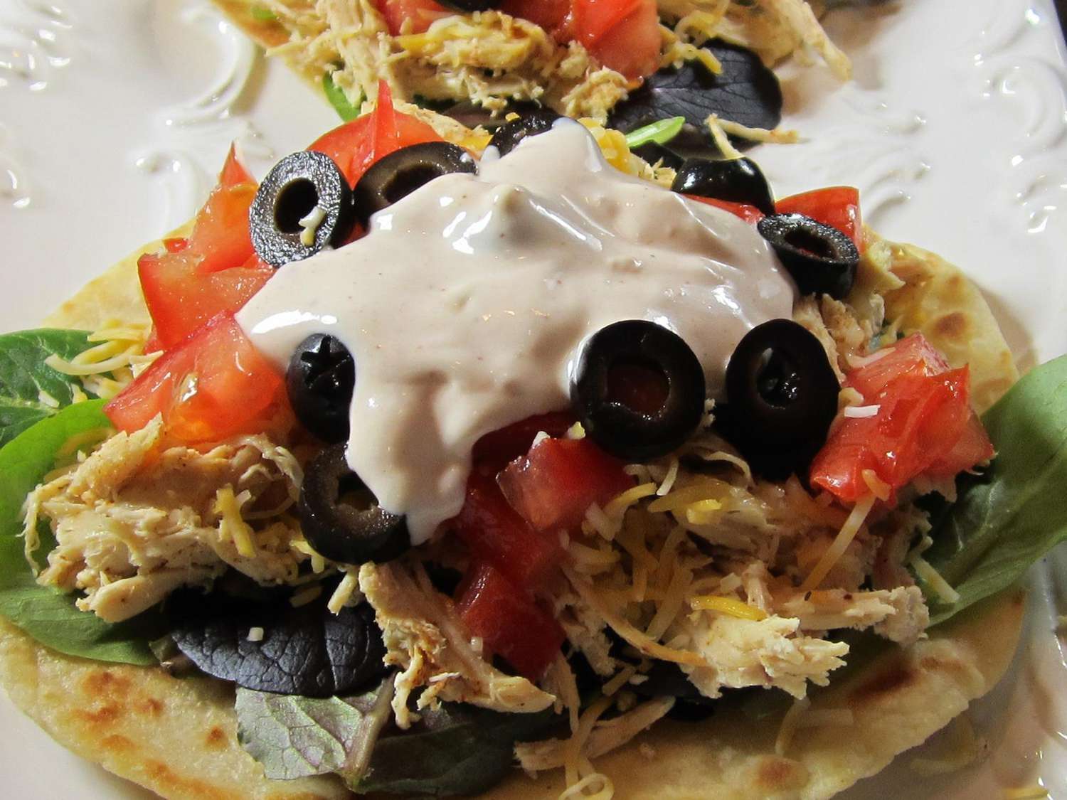 Crispy Chicken Tacos with Ranch Dressing and Toppings