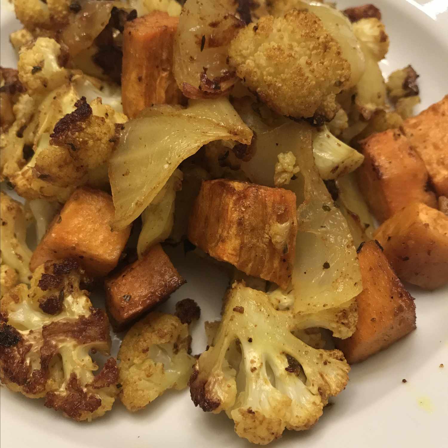 Curry-Spiced Roasted Sweet Potatoes and Cauliflower