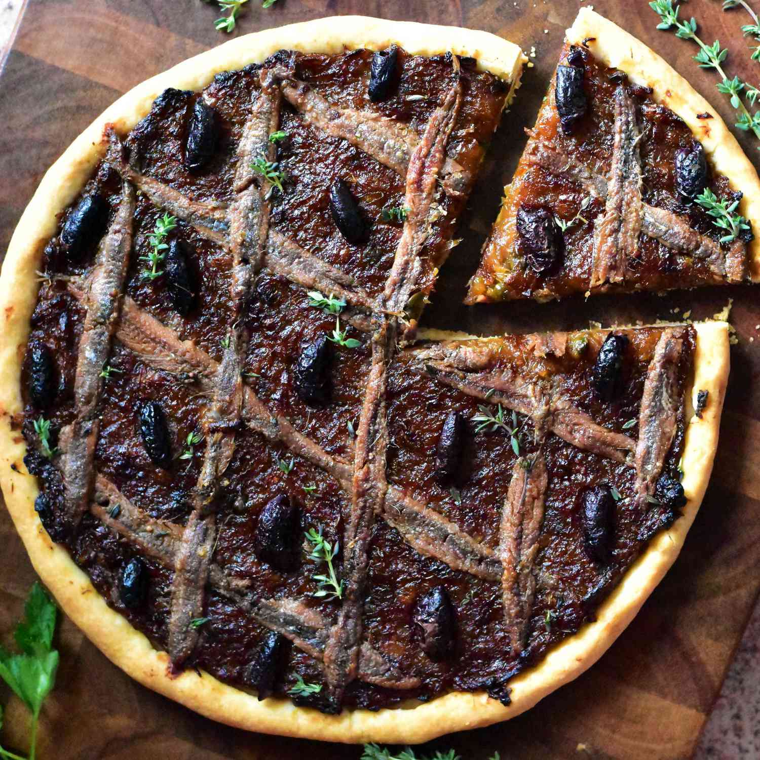 French Onion Olive Anchovy Pizza