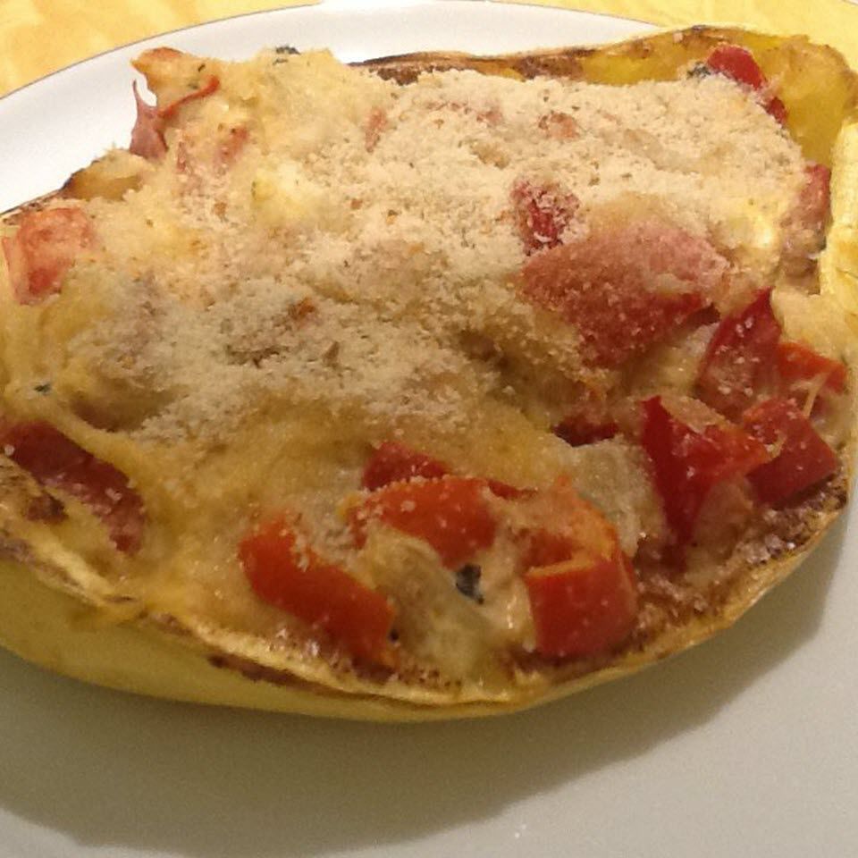 Garlic Basil Stuffed Spaghetti Squash