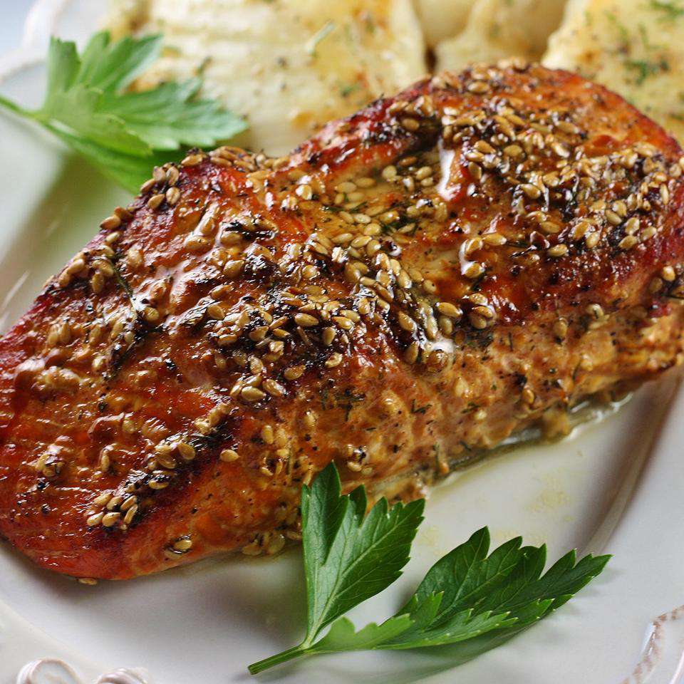 Grilled Cedar Plank Salmon with Sesame Glaze