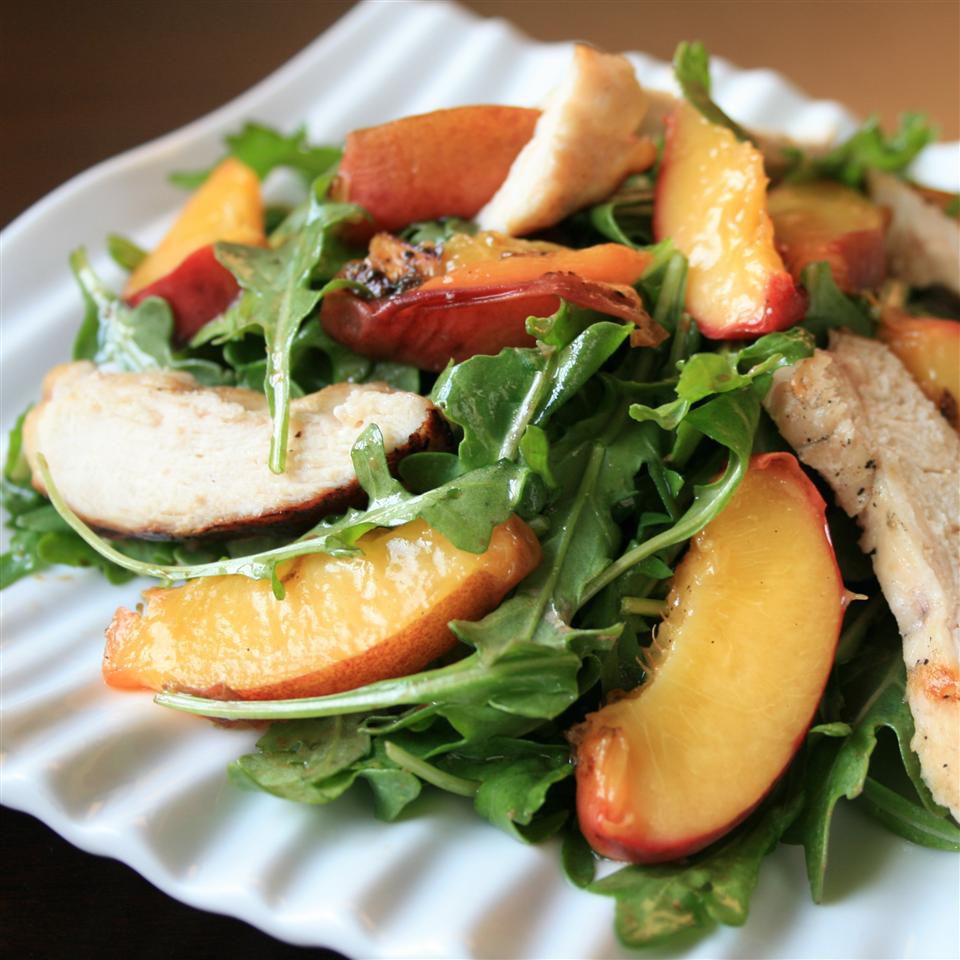 Grilled Chicken Peach Arugula Salad