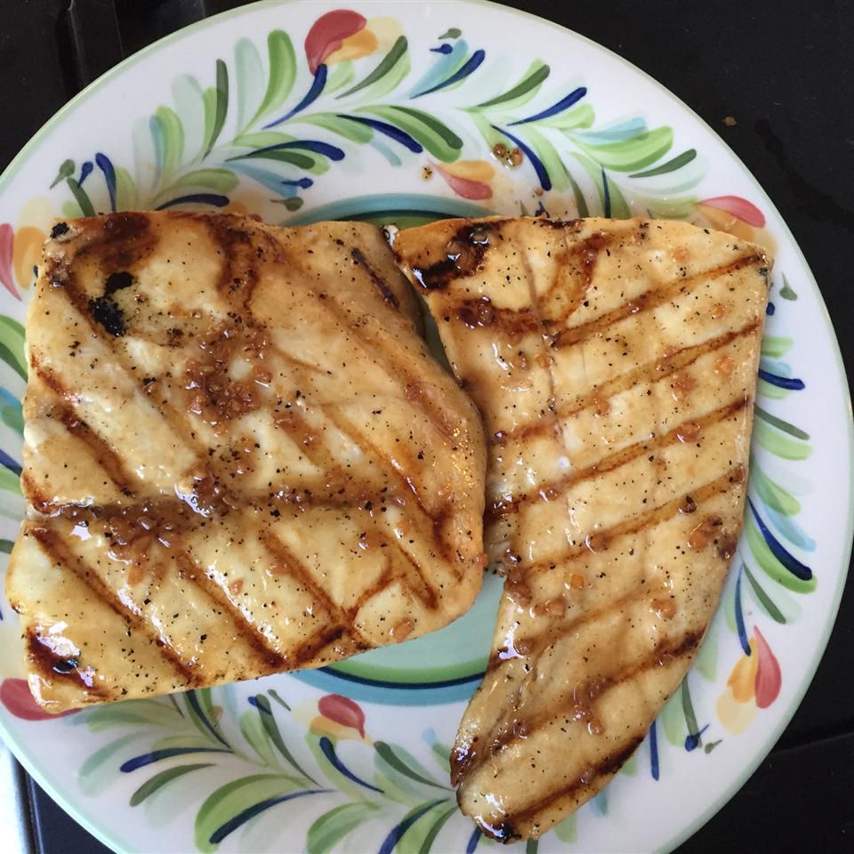 Grilled Halibut Steaks with Soy Glaze