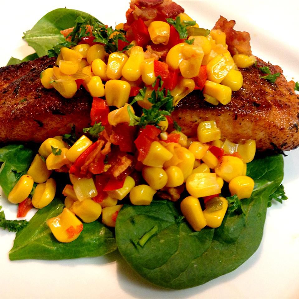 Grilled Salmon with Bacon Corn Salsa