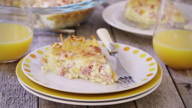 Ham and Cheese Quiche with Hash Brown Crust
