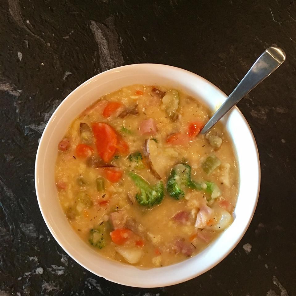 Ham Potato Broccoli Soup with Dumplings