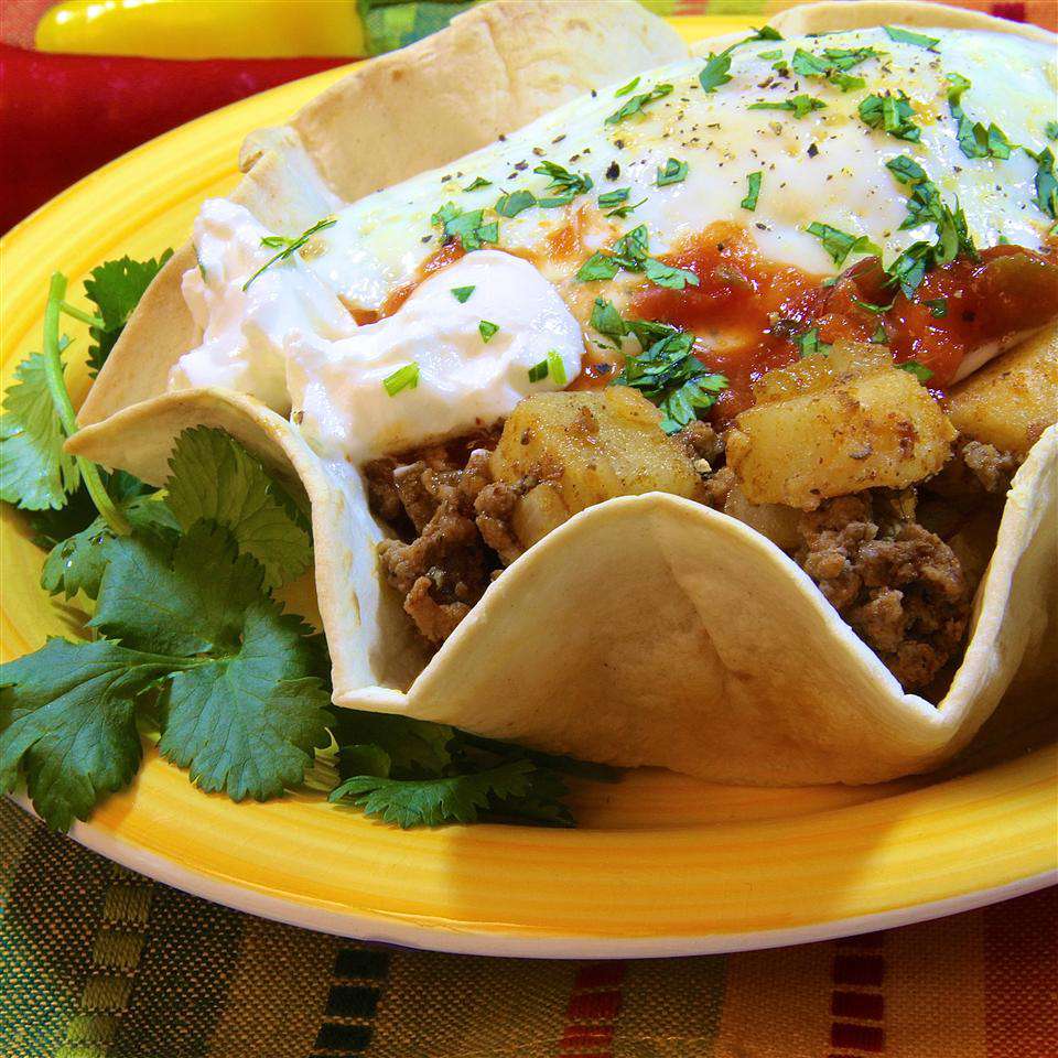 Huevostadas with Ground Beef and Potatoes