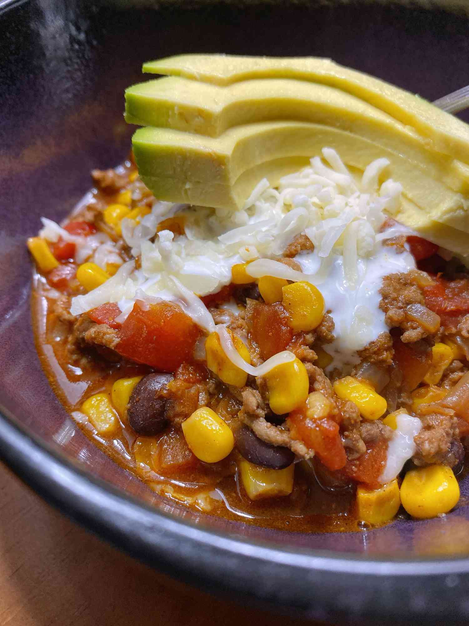 Instant Pot Taco Soup with Avocado and Cheese