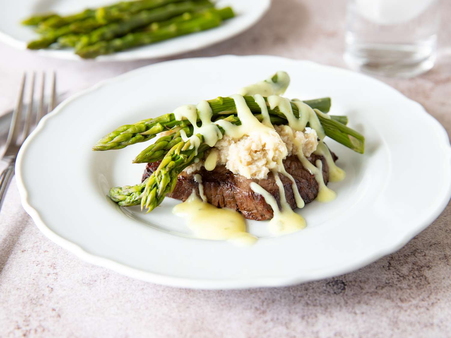 Jessica's Broiled Steak with Crab and Asparagus