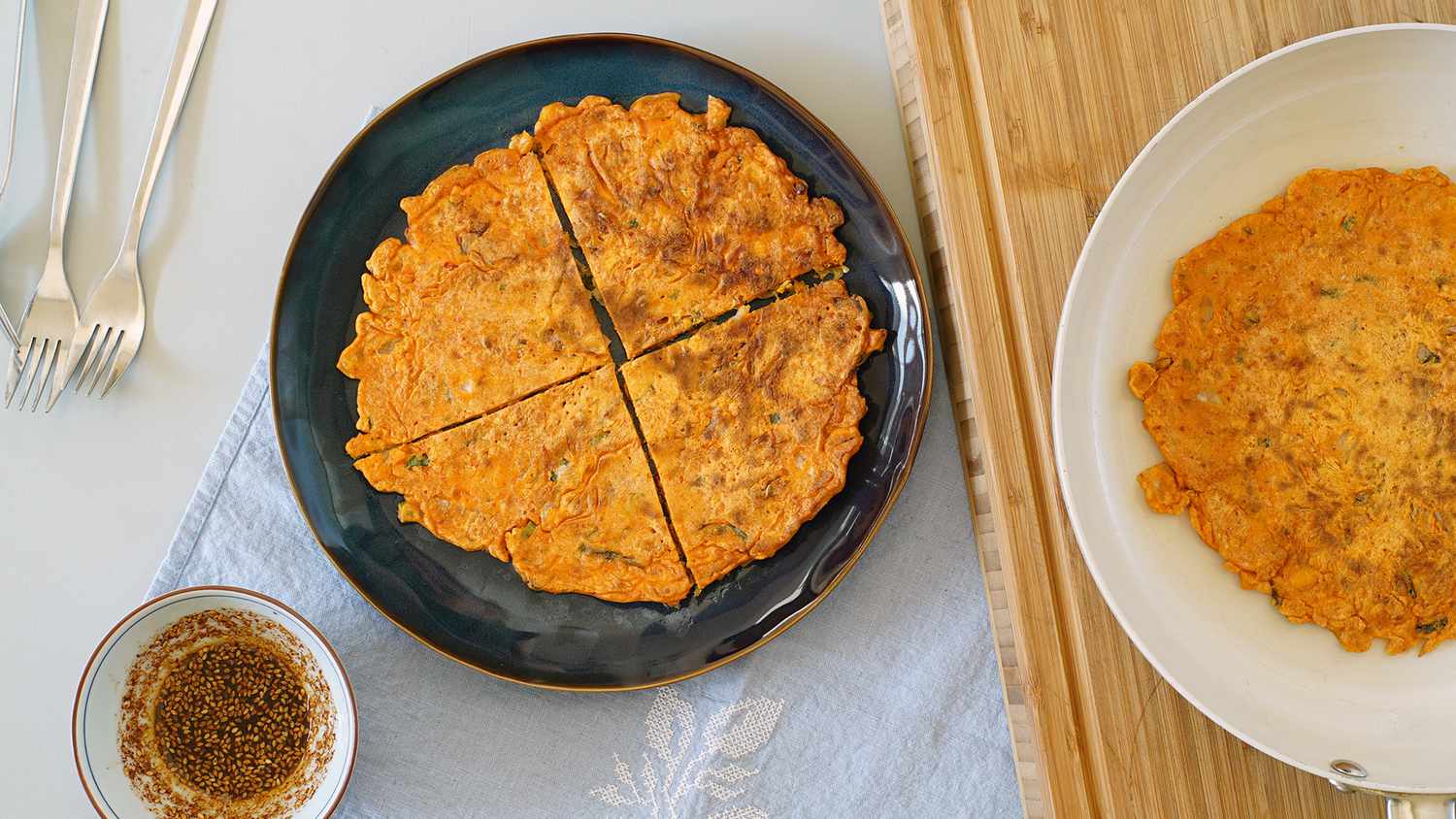 Kimchi Pancakes with Dipping Sauce