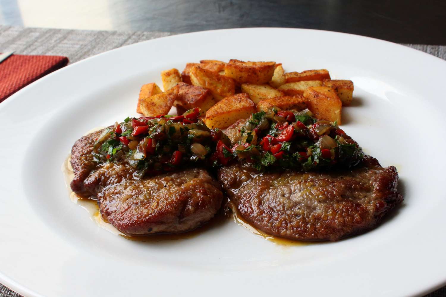 Lamb Scallopini with Pepper Onion Relish