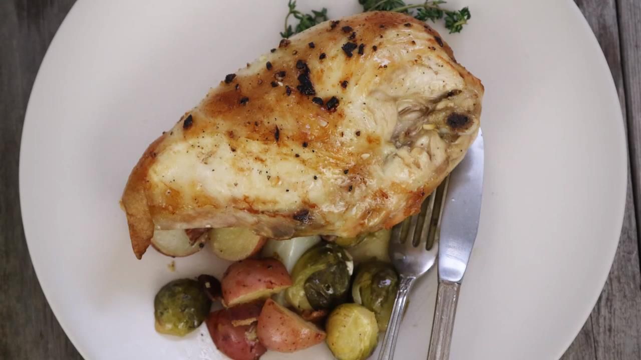 Lemon Garlic Chicken with Brussels Sprouts and Potatoes