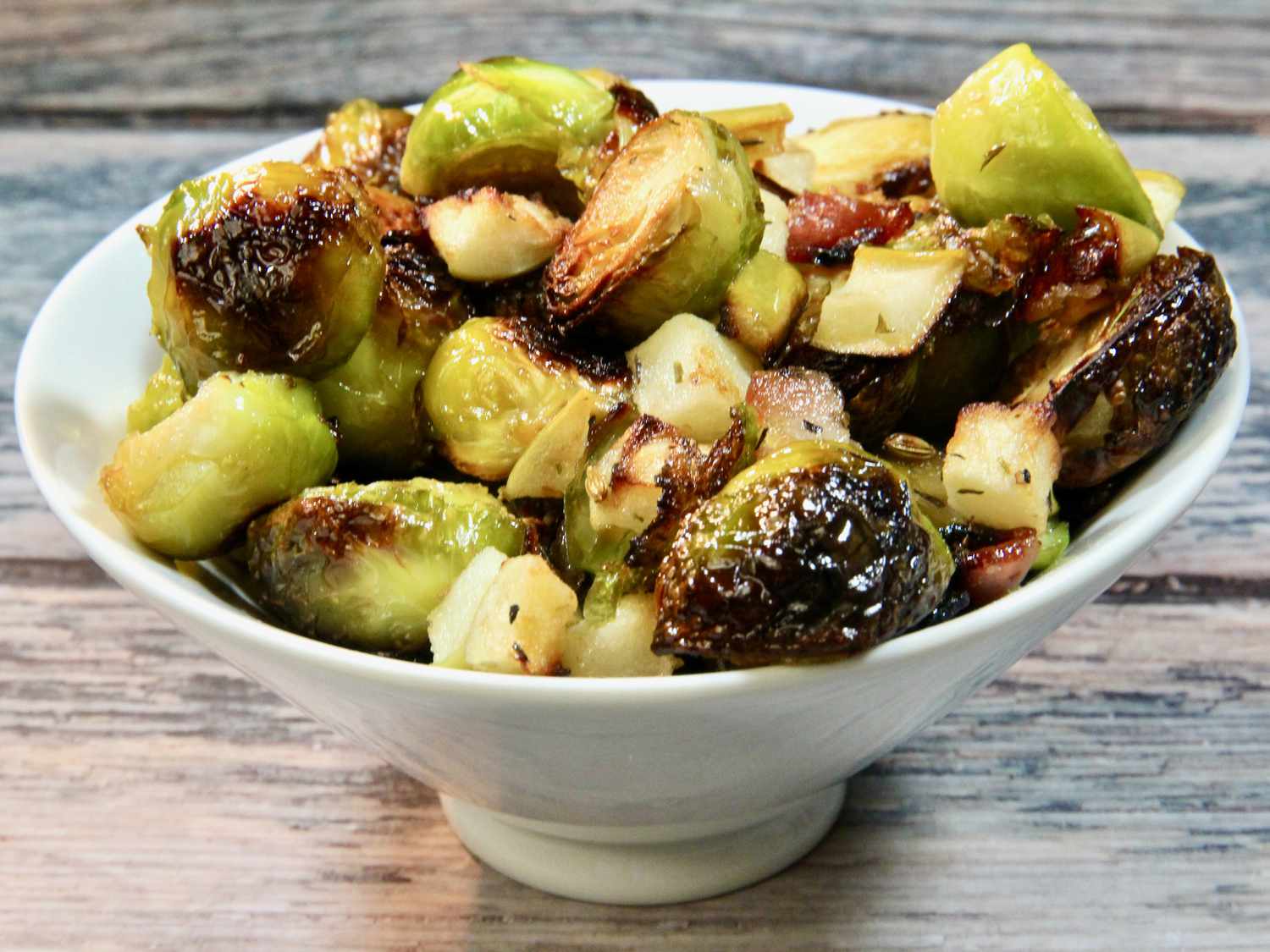 Maple Bacon Roasted Brussels Sprouts with Apples
