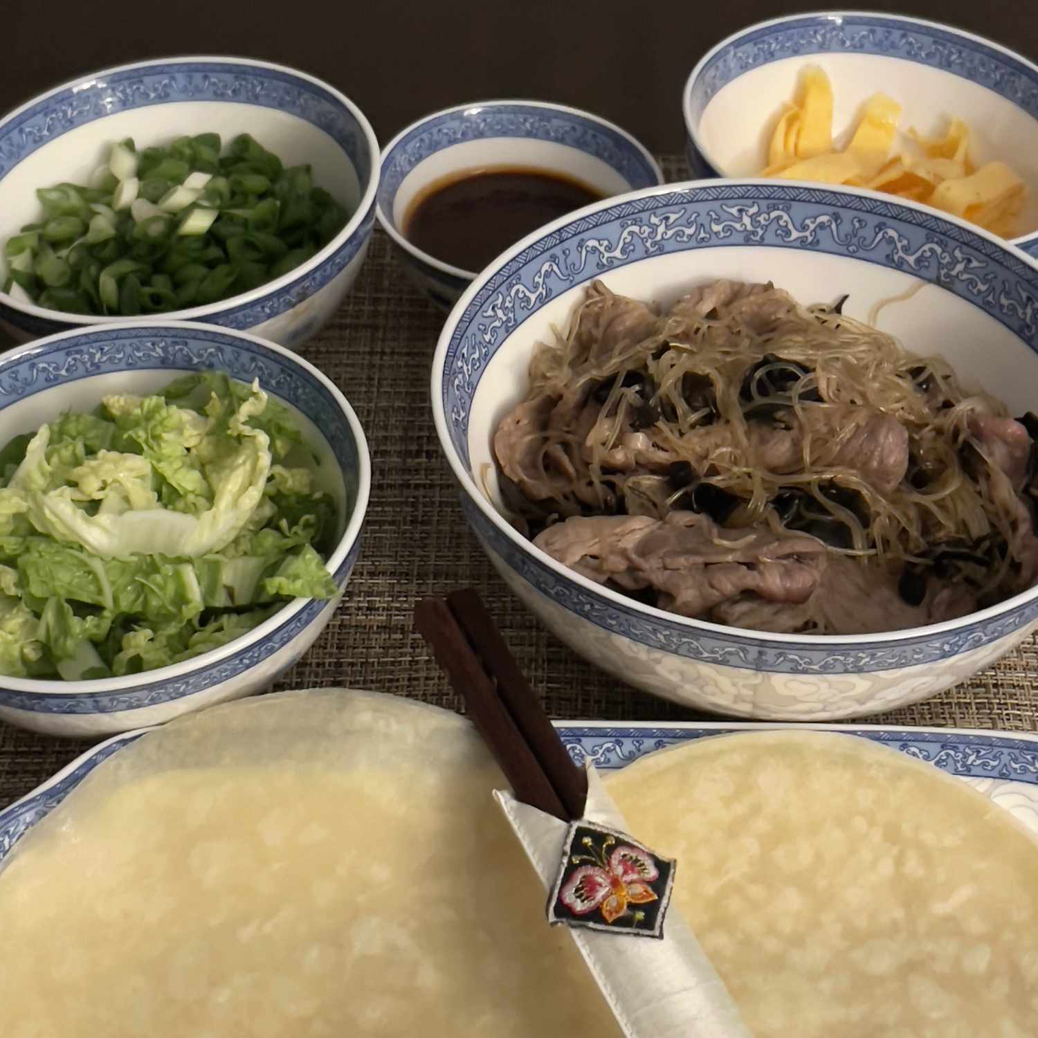 Moo Shu Pork for Two with Crispy Pancakes and Mushrooms