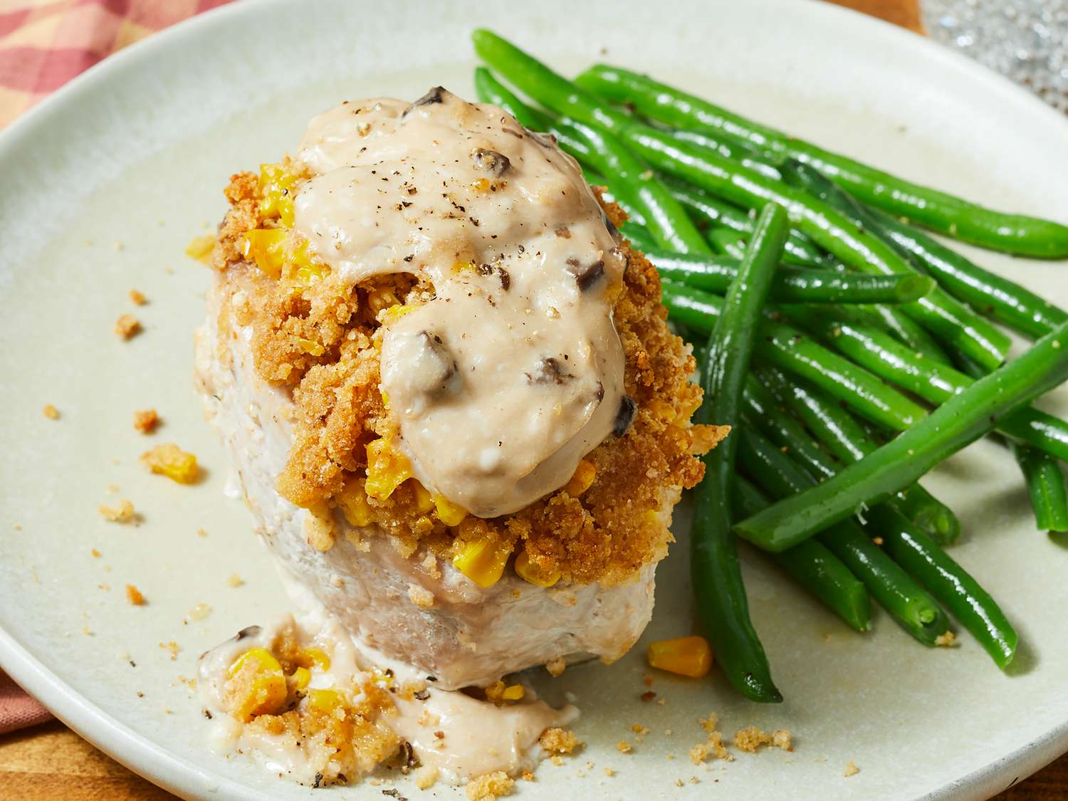 Oven-Baked Stuffed Pork Chops with Corn and Bread Stuffing