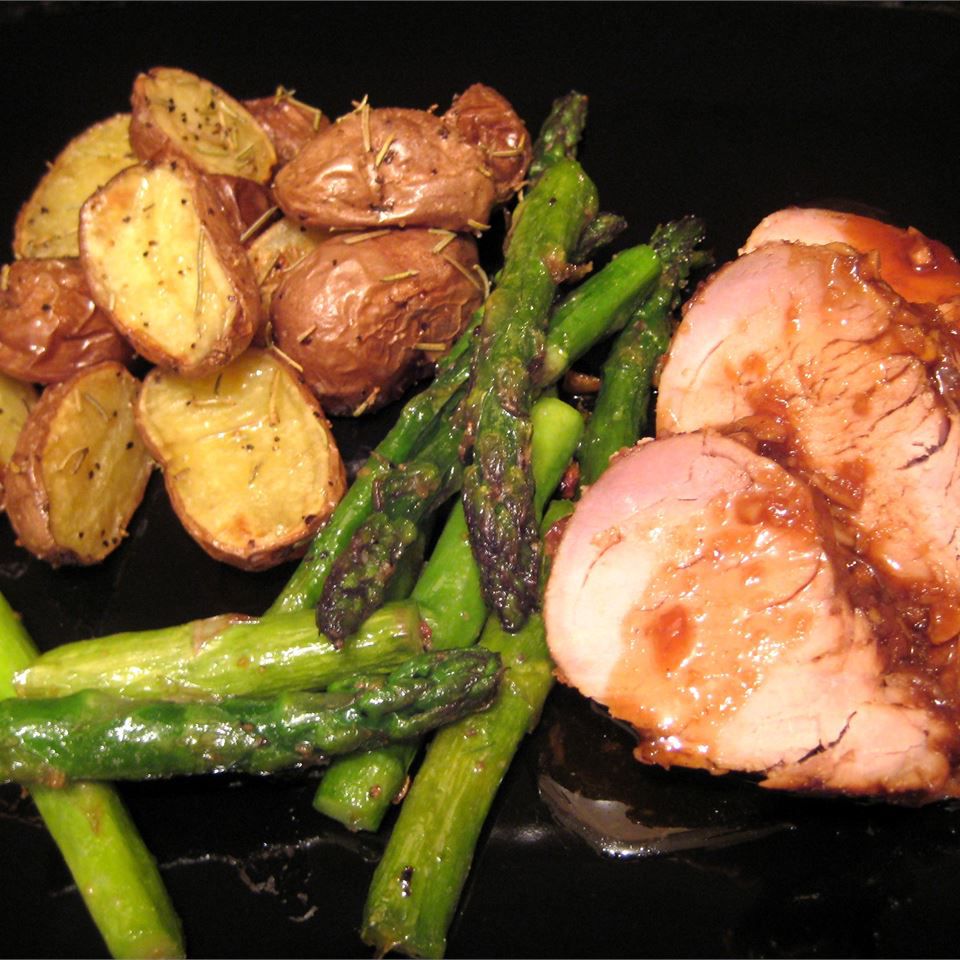 Pan-Seared Asian-Glazed Pork Tenderloin with Brown Rice and Veggies