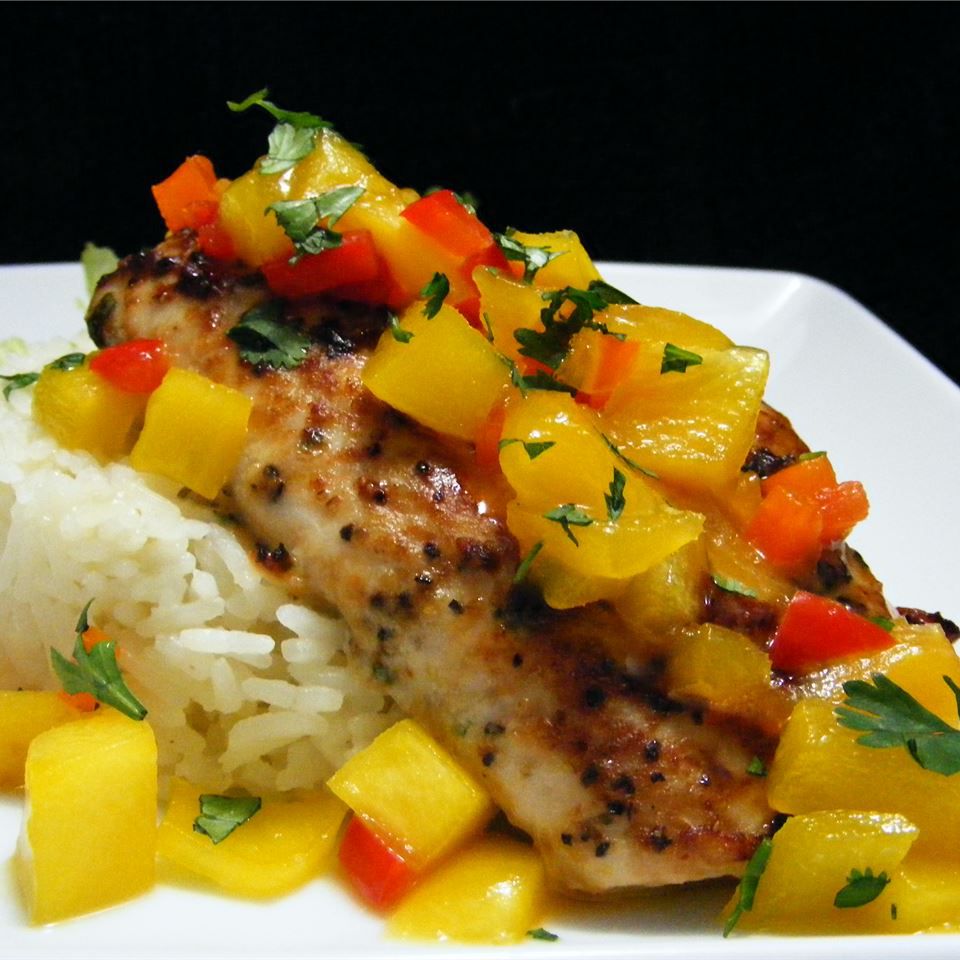 Pan-Seared Mahi Mahi with Coconut Rice and Mango Salsa